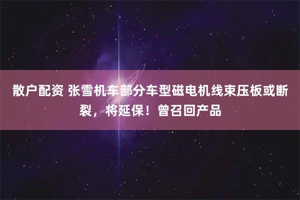 散户配资 张雪机车部分车型磁电机线束压板或断裂，将延保！曾召回产品